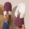 Winter plush slippers with thick bottom and round toe, unisex indoor house shoes in burgundy color