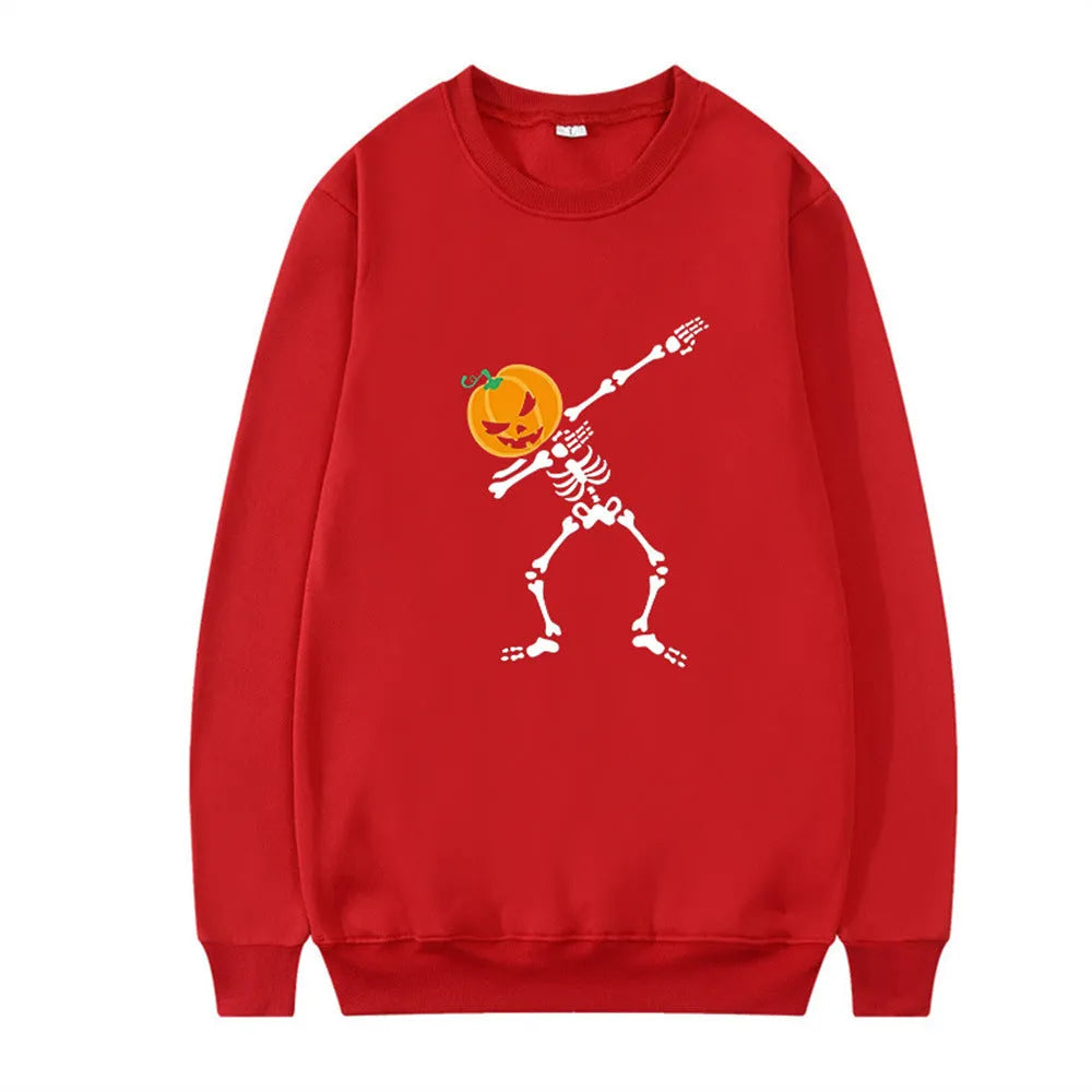 Long sleeve printed crew neck top in black red yellow white or orange red for autumn winter leisure wear