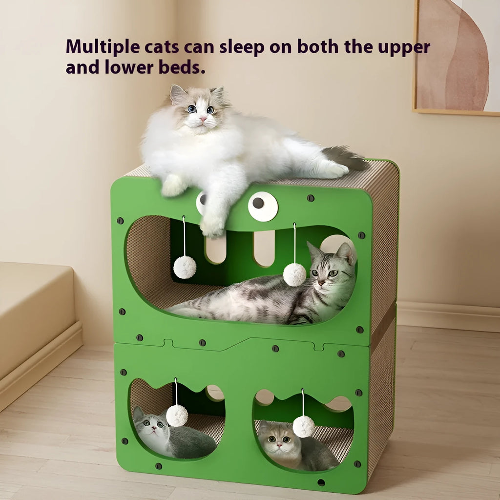 Double layer cat scratching board and nest combination with wear-resistant surface in owl design style