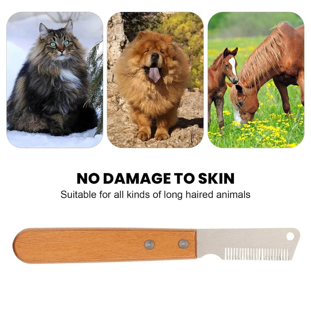 Pet stripping comb with wooden handle for dog and cat grooming