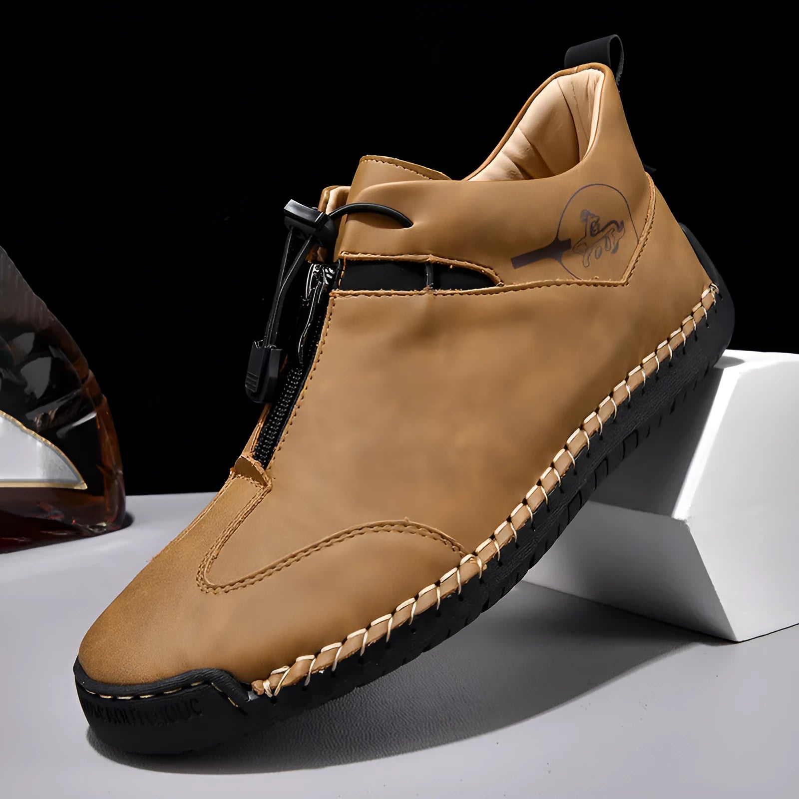 Men's casual leather shoes with round toe and height-increasing mid-heel in multiple colour options