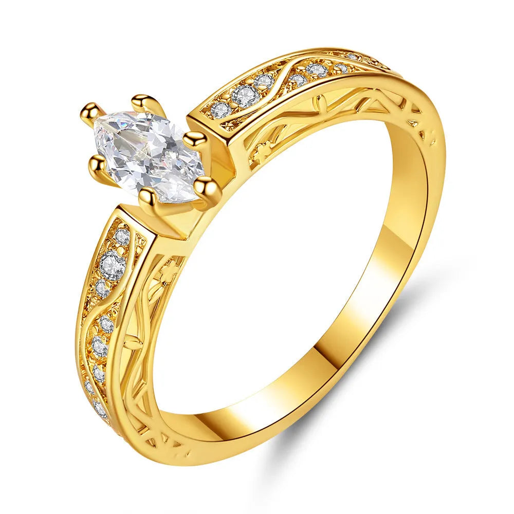 Creative horse eye zircon simple pattern couple rings for women, copper electroplated, sizes 6 to 9