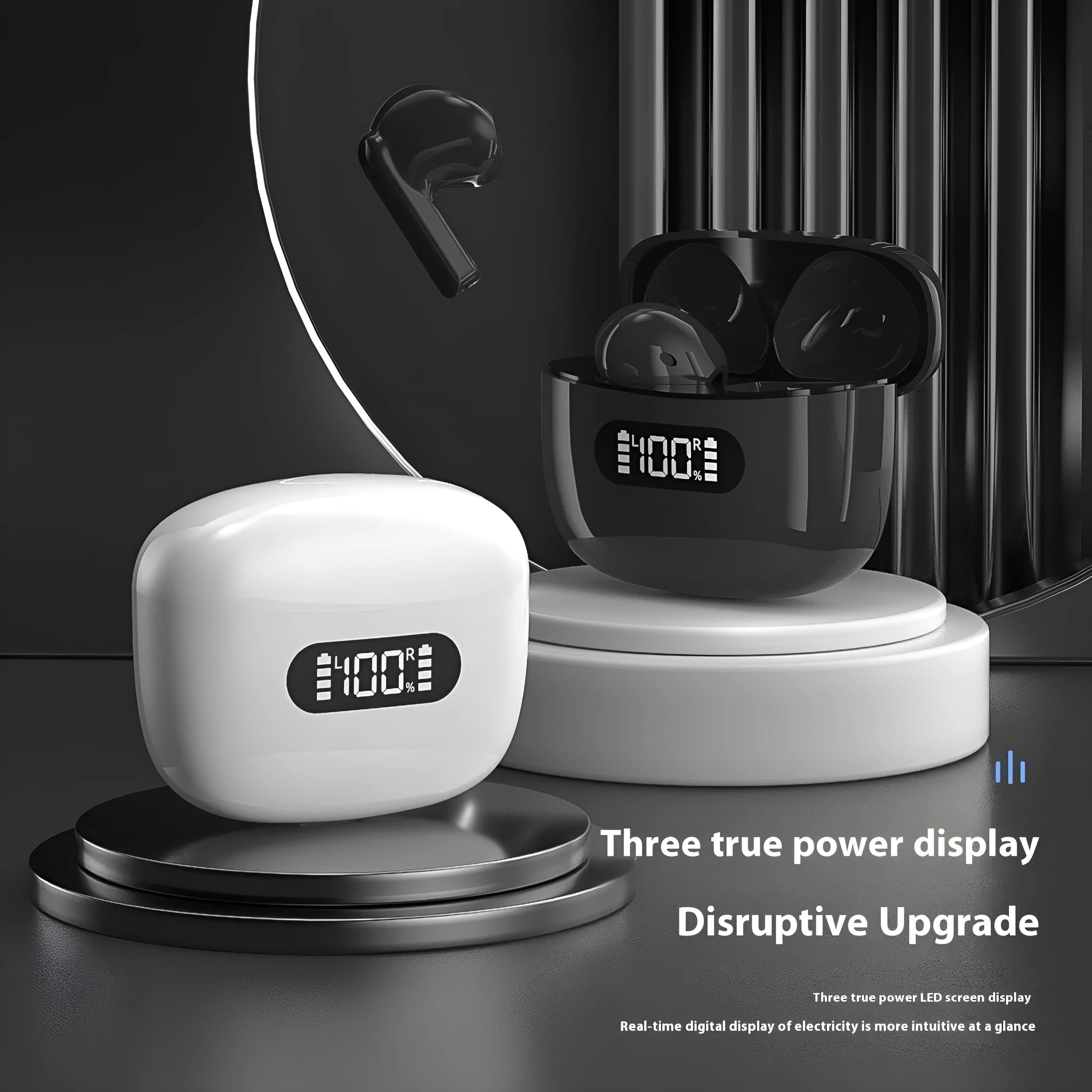 Digital TWS four generation Bluetooth headset in white with earbuds and charging case