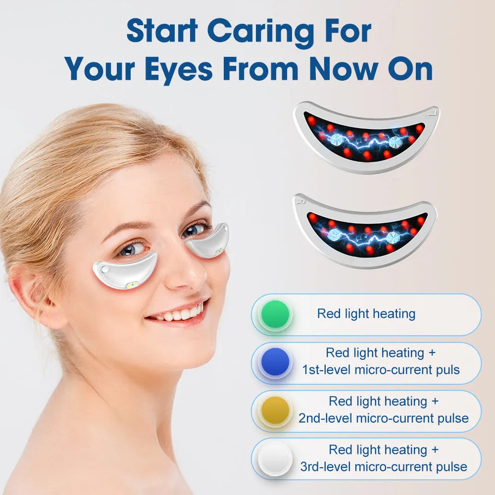 White wireless red light and EMS eye and face massager for home beauty treatment.