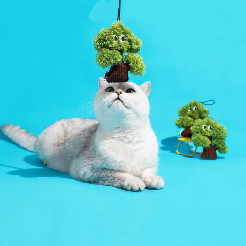 Pine tree scented cat mint toy bag with grinding stick and tease stick for interactive feline play
