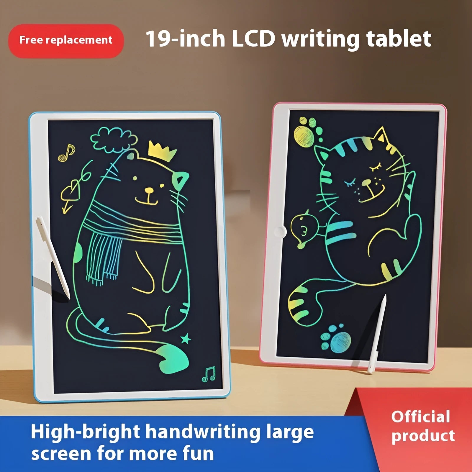 19-inch rechargeable LCD children's drawing board in blue and white colour with stylus