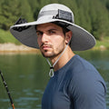 Solar-powered fan hat with integrated cooling fan and rechargeable lithium battery in fishing hat design