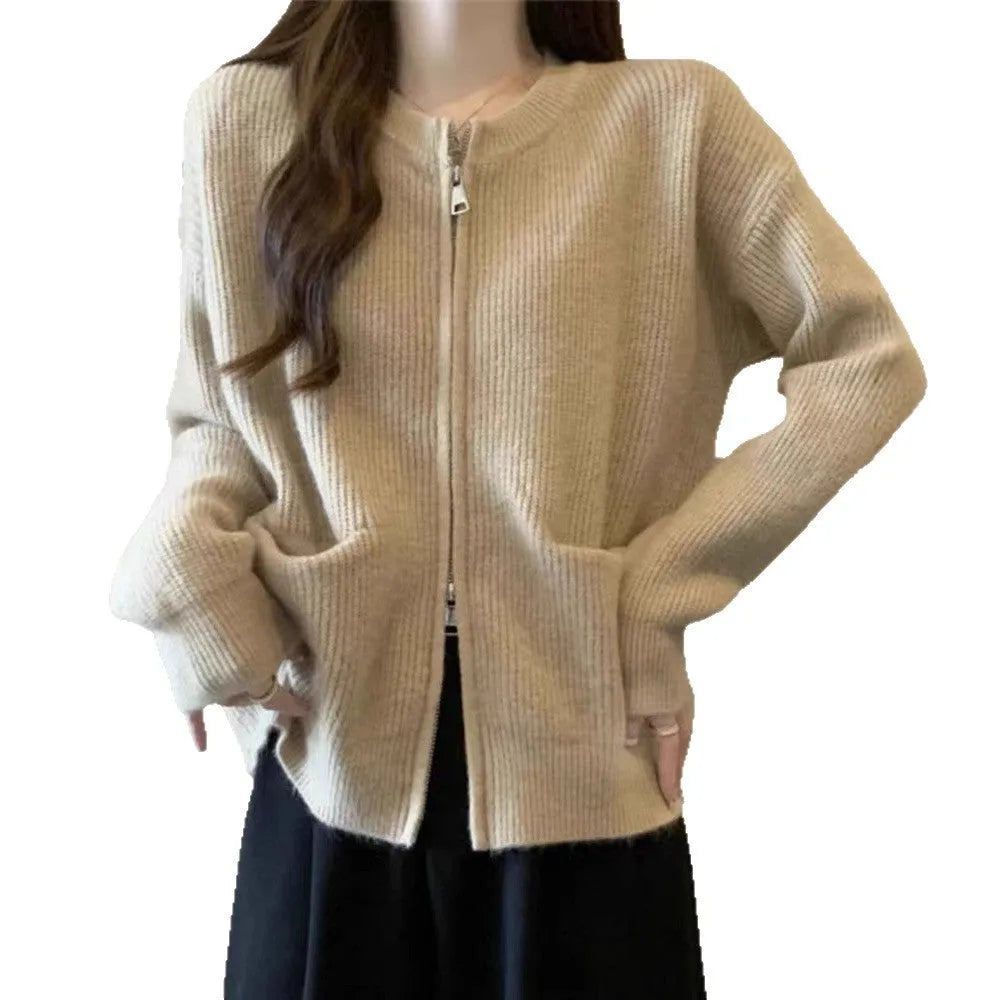 Women's beige soft wind glutinous sweater coat cardigan with long sleeves