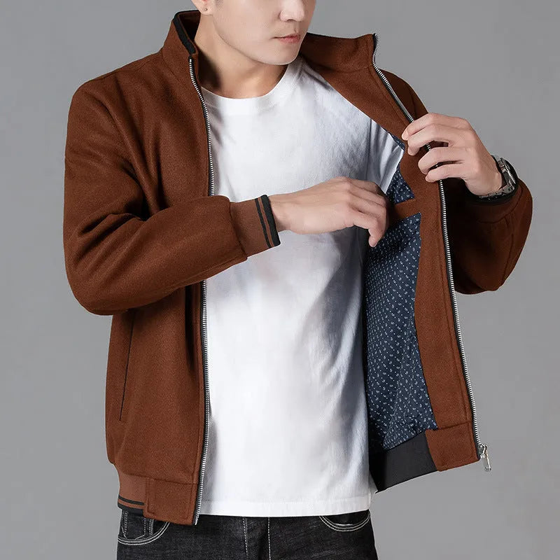 Men's gray fleece jacket sports style with side pocket long sleeves autumn clothing