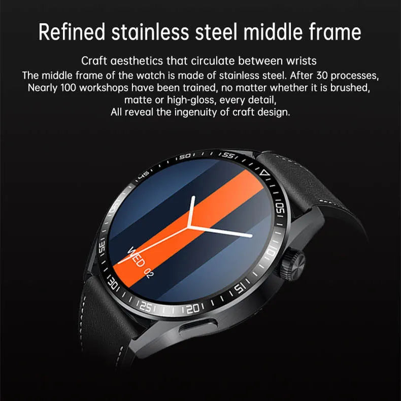 GS3 Max black smart watch with silicone strap showing health stats on screen