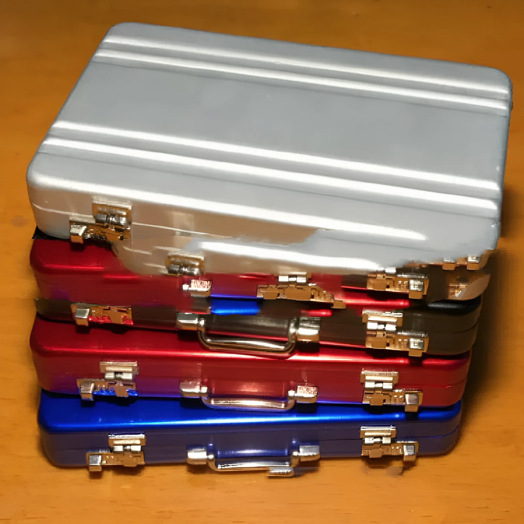 Aluminium alloy metal card holder in red, blue, black, silver, pink, and gold colour options.