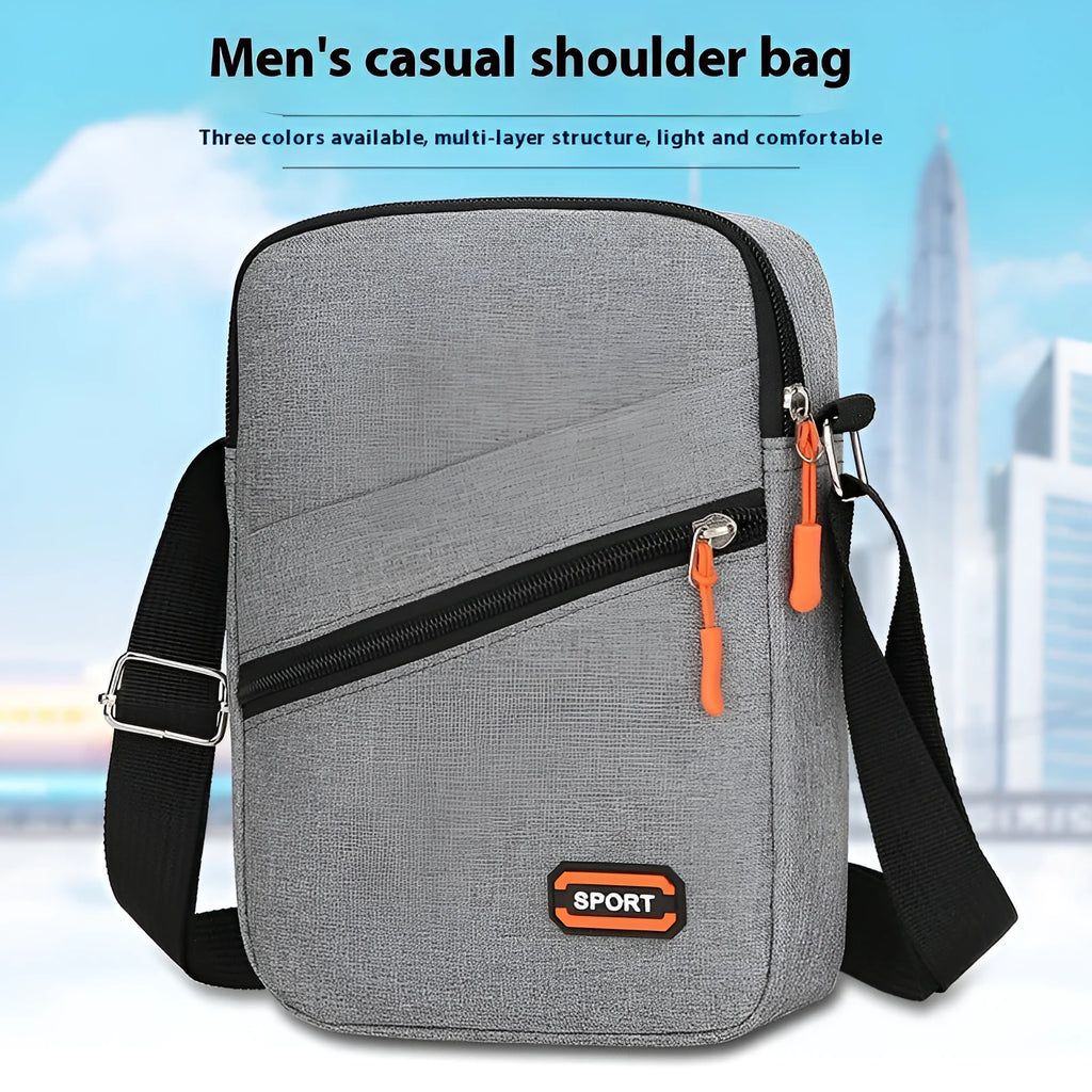 Oxford cloth commuter crossbody bag in silver grey, black or navy blue with contrast colour details