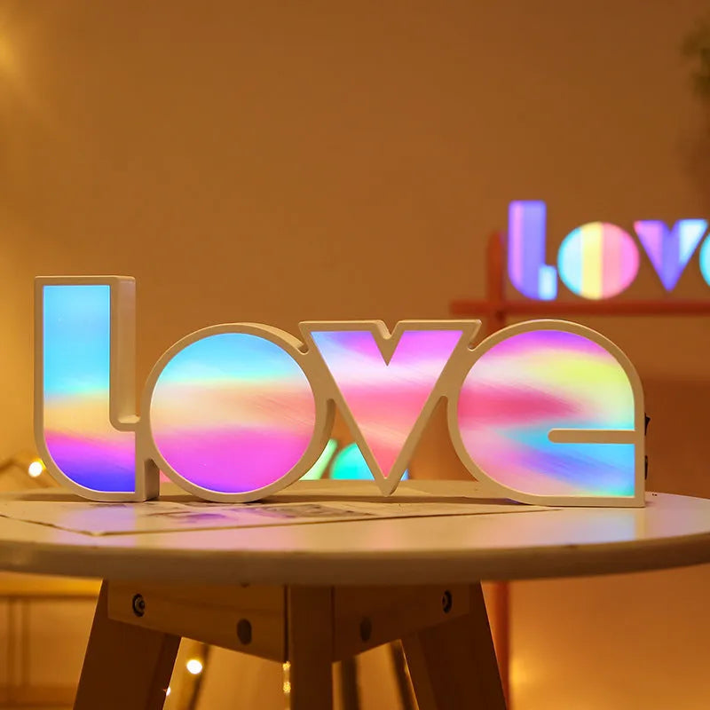 Rainbow-style LED LOVE decorative lamp with plastic shade for Valentine's Day and wedding decor