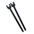 Land Rover fan wrench set showing 36mm spanner and 40mm spanner with hole, made from alloy steel.