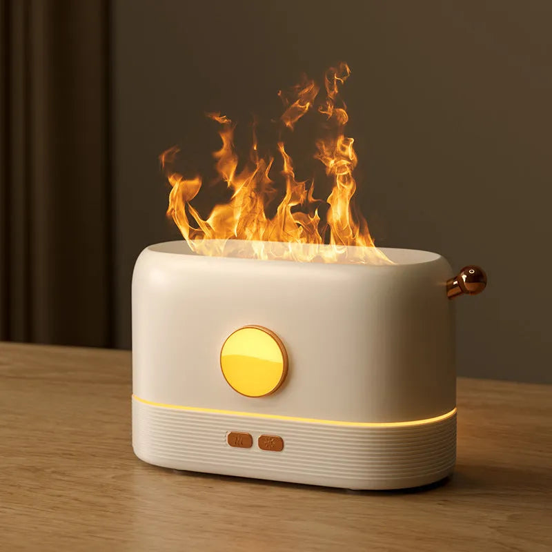USB desktop humidifier with simulation flame effect and 200ml water tank in black colour