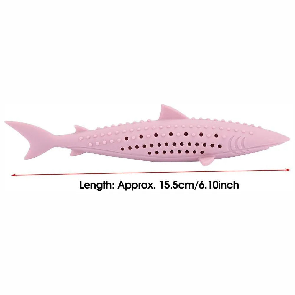 Silicone fish-shaped cat chew toy with side holes for catnip scent release in green colour