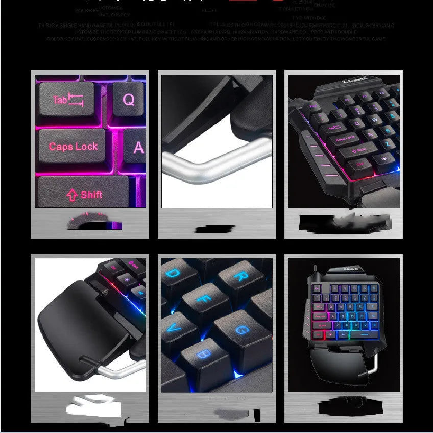 Black left-hand one-handed gaming keyboard for desktop PC with compact layout and USB cable.