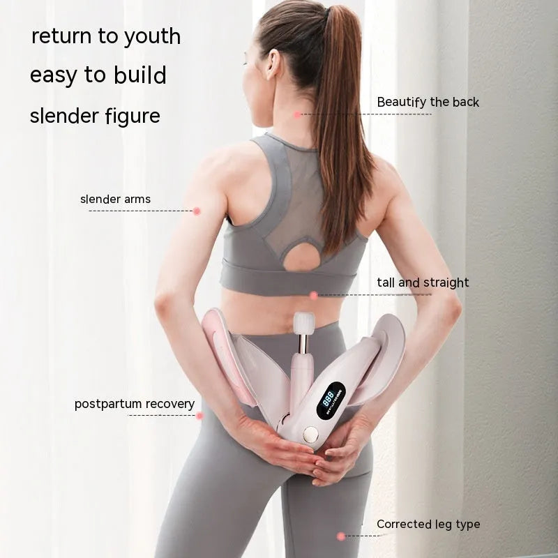 A pelvic floor muscle trainer with a counter, shown in gray, made from ABS plastic with foam-covered springs.
