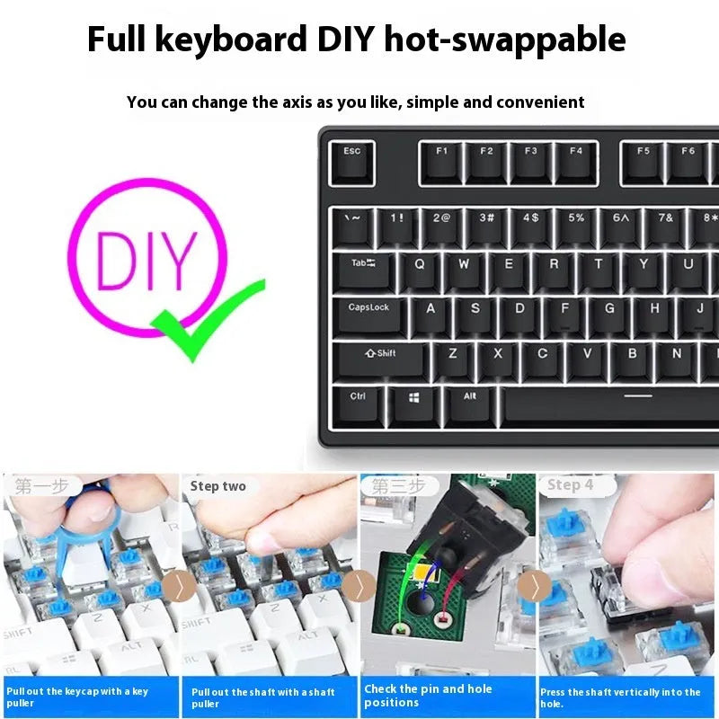 87-key mechanical gaming keyboard with dual-colour backlighting and metal chassis