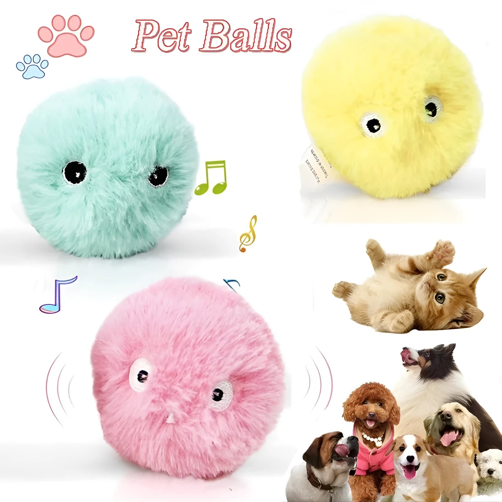 55mm colourful pet toy ball that makes animal sounds when touched by pets