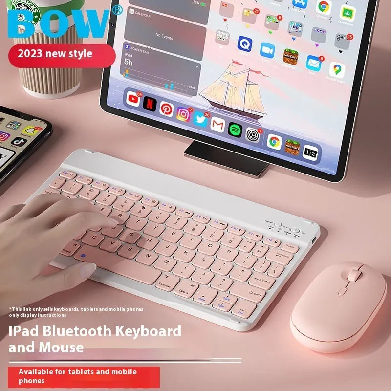 Wireless Bluetooth keyboard and matching rechargeable mouse in Elegant Pink colour