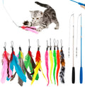 Three-section cat fishing rod with feather teaser and ten replacement heads in packaging