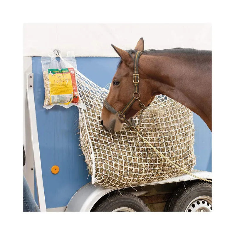 Woven polyethylene rope grid horse feeding bag hanging with black colour option