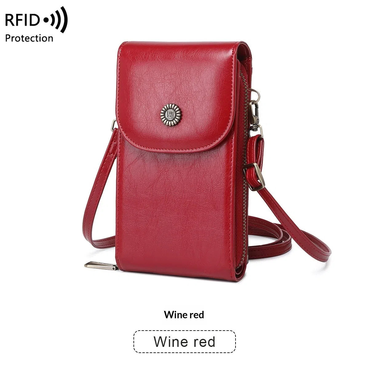 Anti-magnetic phone bag retro wax leather with stitching vertical square shape crossbody strap unisex