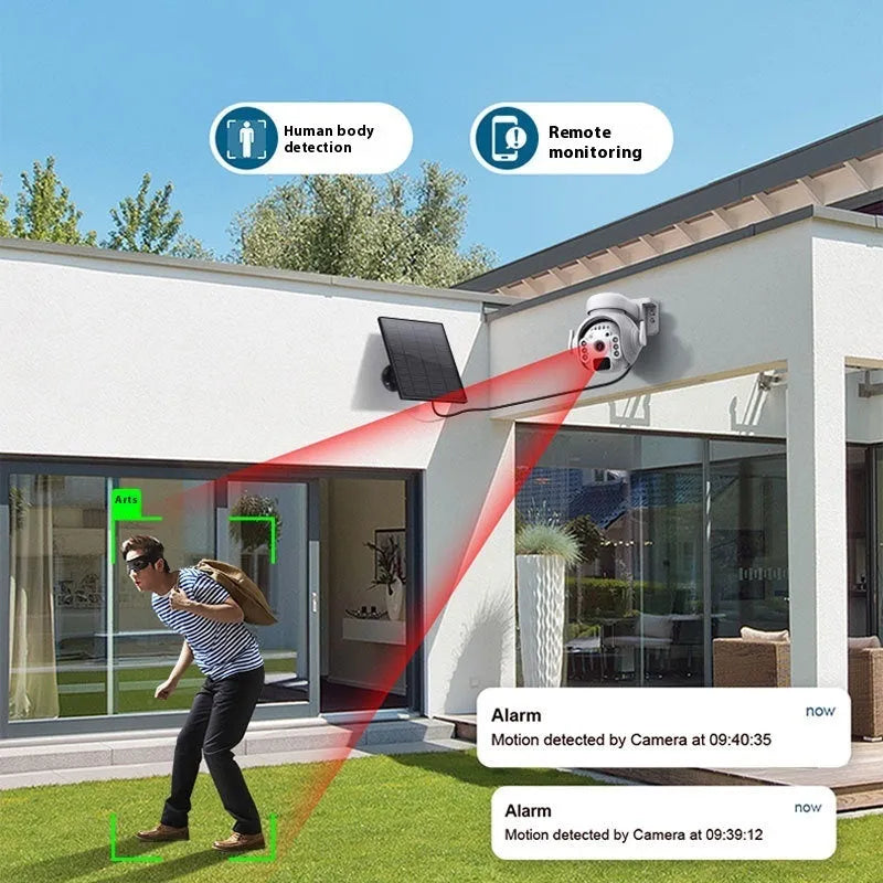 Solar security camera with 3MP resolution and night vision in white, black or camouflage finishes
