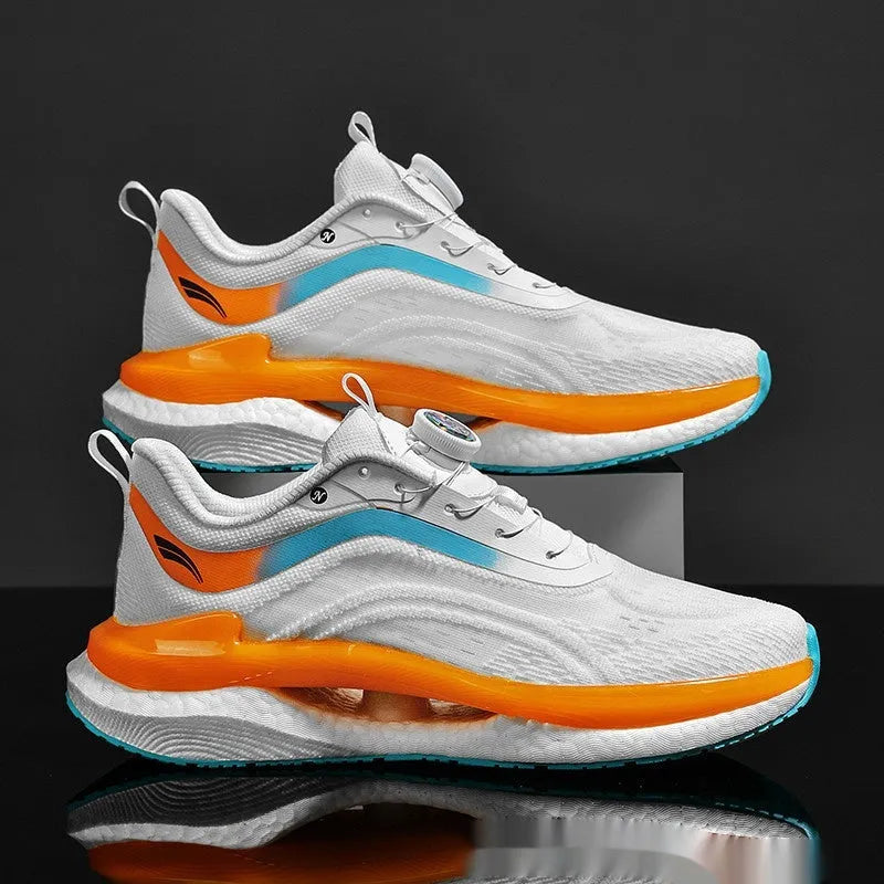 Men's high-top breathable running shoes with mesh upper and flat composite sole