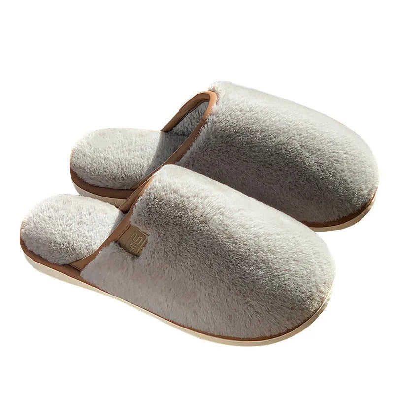 Solid colour plush winter slippers with non-slip PVC soles in blue, brown, coffee, pink or white