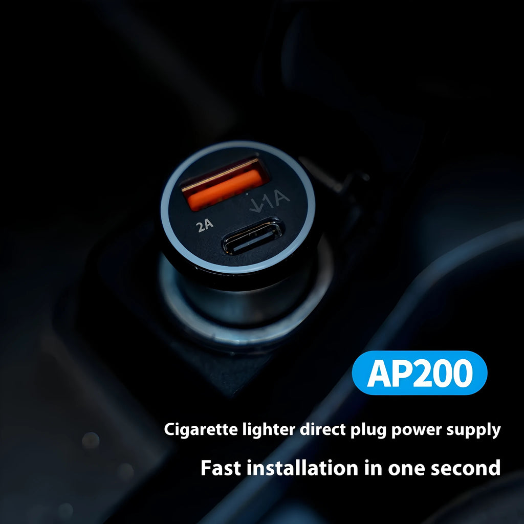 Black ABS plastic car charger GPS vehicle tracker device with power plug.