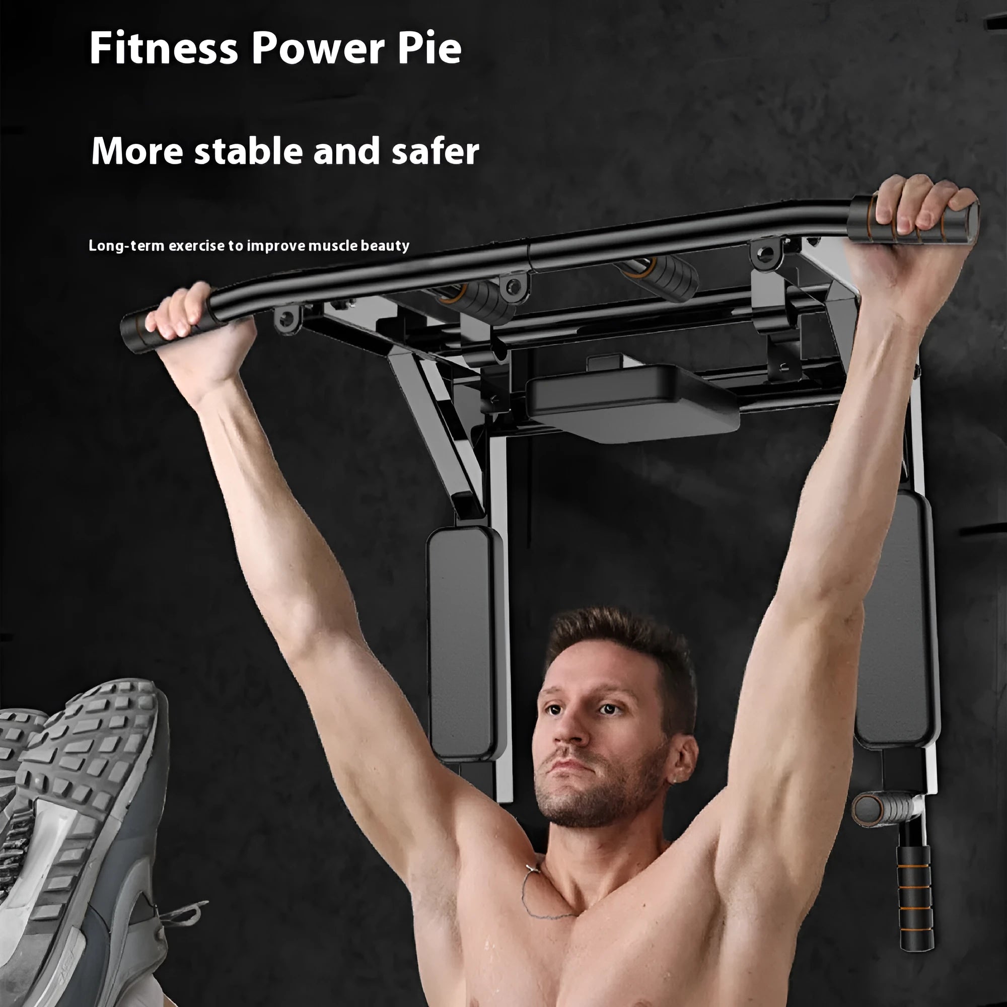 Black steel wall-mounted single parallel bars pull-up rack for fitness training.