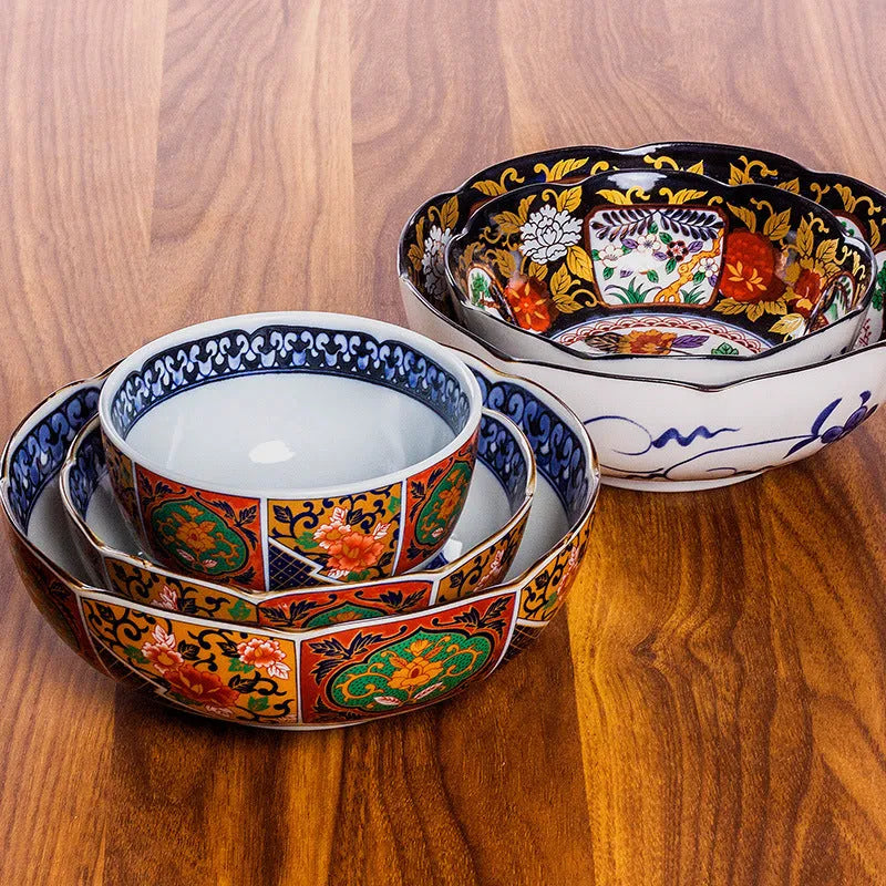 Japanese retro ceramic 4-inch bowl with peony pattern and underglaze finish