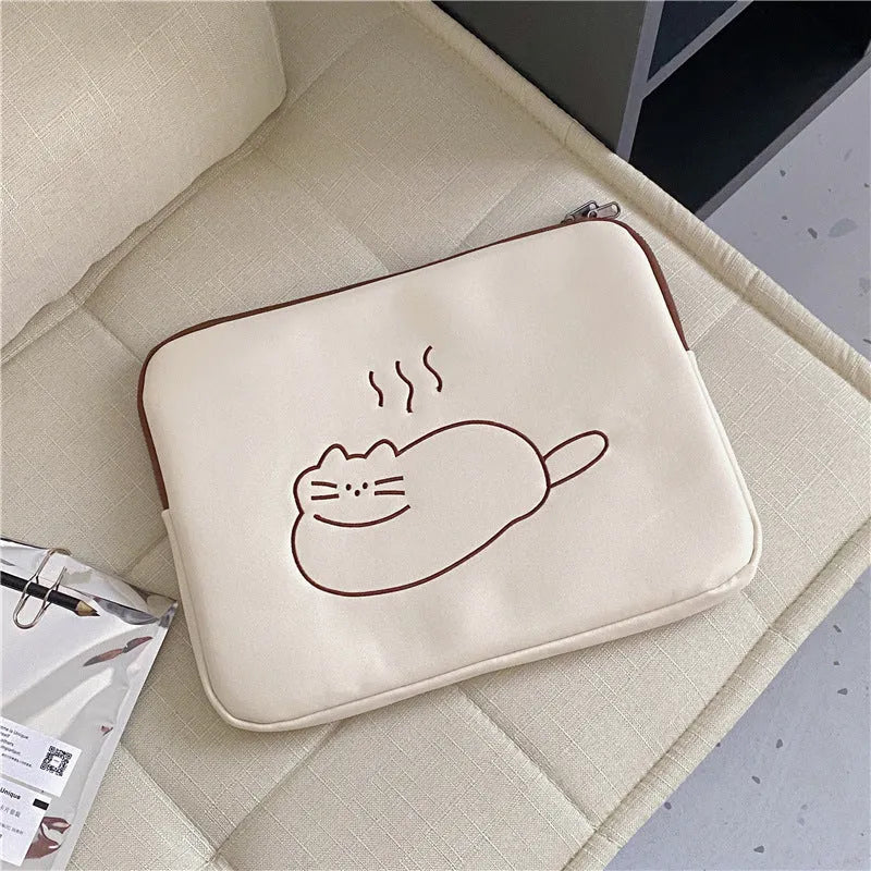 Embroidered animal tablet protective sleeve case with fat cat design in nylon material
