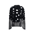Men's black hollow knit hoodie with pearl decorative elements on hood in loose fit pullover styling
