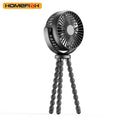 HOMEFISH F2 automatic shake head portable fan with LED light and removable bracket.