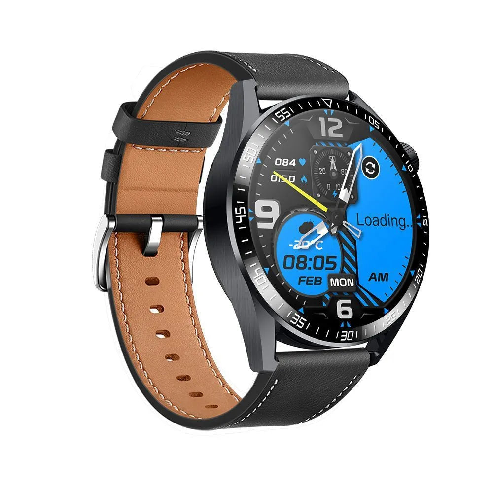 GS3 Max black smart watch with silicone strap showing health stats on screen