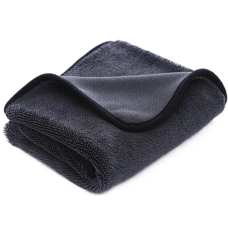 Grey braided twisted car cleaning microfiber towel shown in various sizes for washing and drying vehicles.