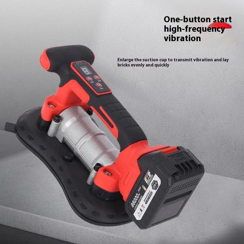 Automatic tile laying machine with 21V battery, shown with its two batteries and US plug charger for floor tiling.