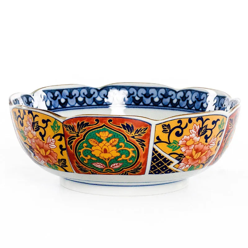 Japanese retro ceramic 4-inch bowl with peony pattern and underglaze finish