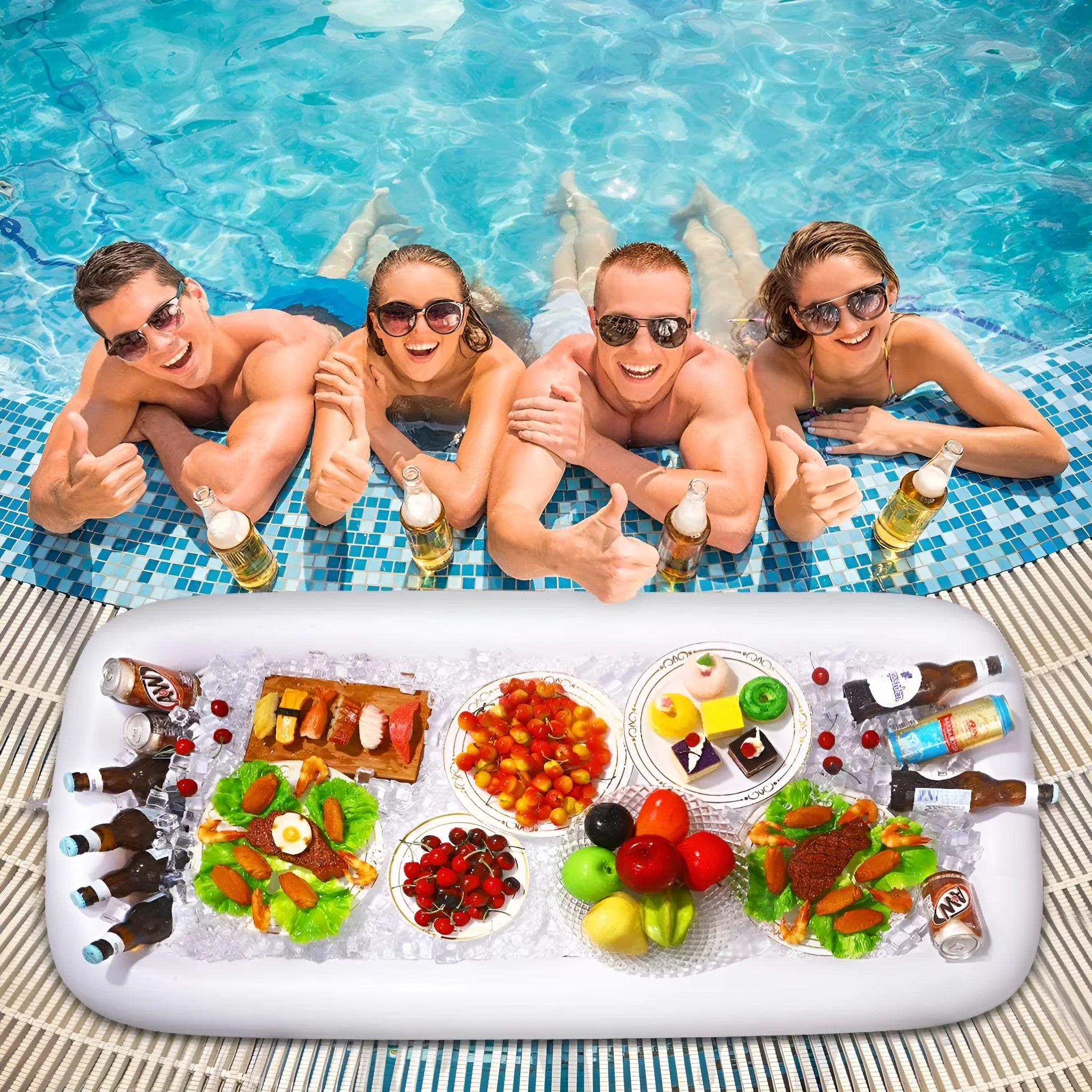 PVC inflatable ice bar with cup holders and yellow ice bucket for outdoor parties