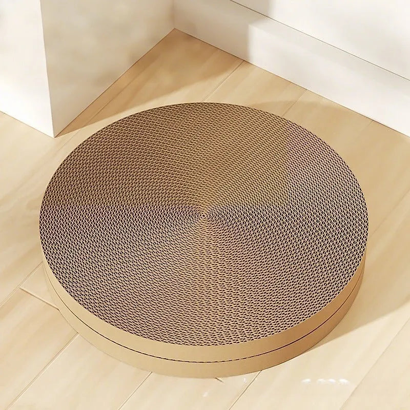 Round green cat scratching board and nest combination with replaceable corrugated cardboard insert