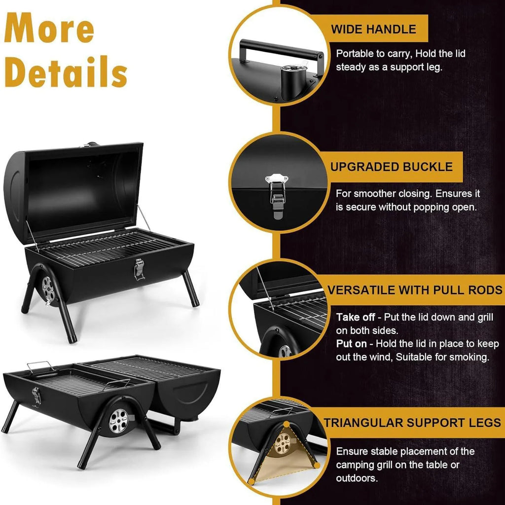 Small portable folding charcoal barbecue stove with grill for desktop use