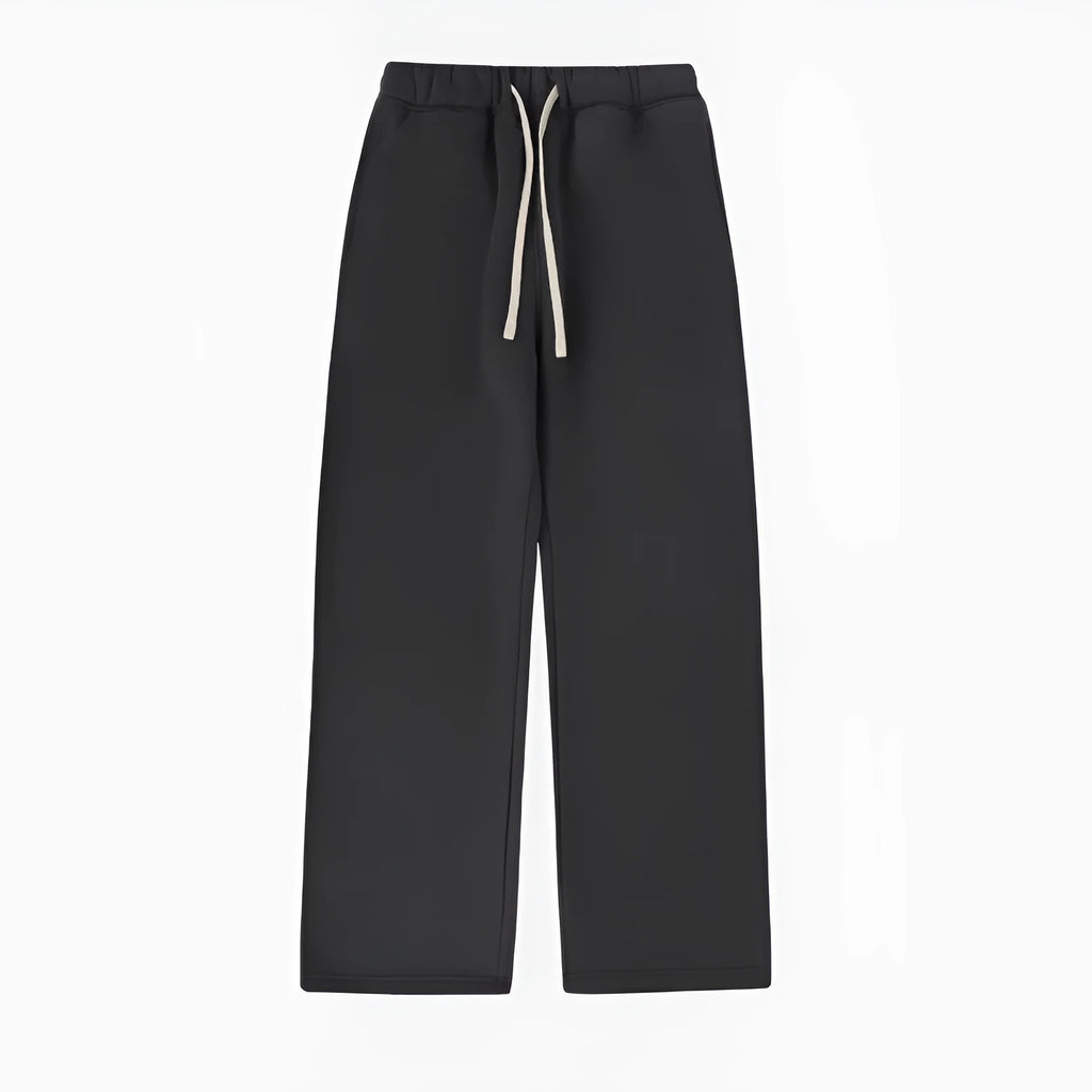 Men's black fleece-lined sweatpants with drawstring waist and elastic ankle cuffs