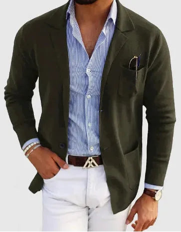 Men's solid colour polyester double button leisure jacket, long sleeve, available in multiple colours