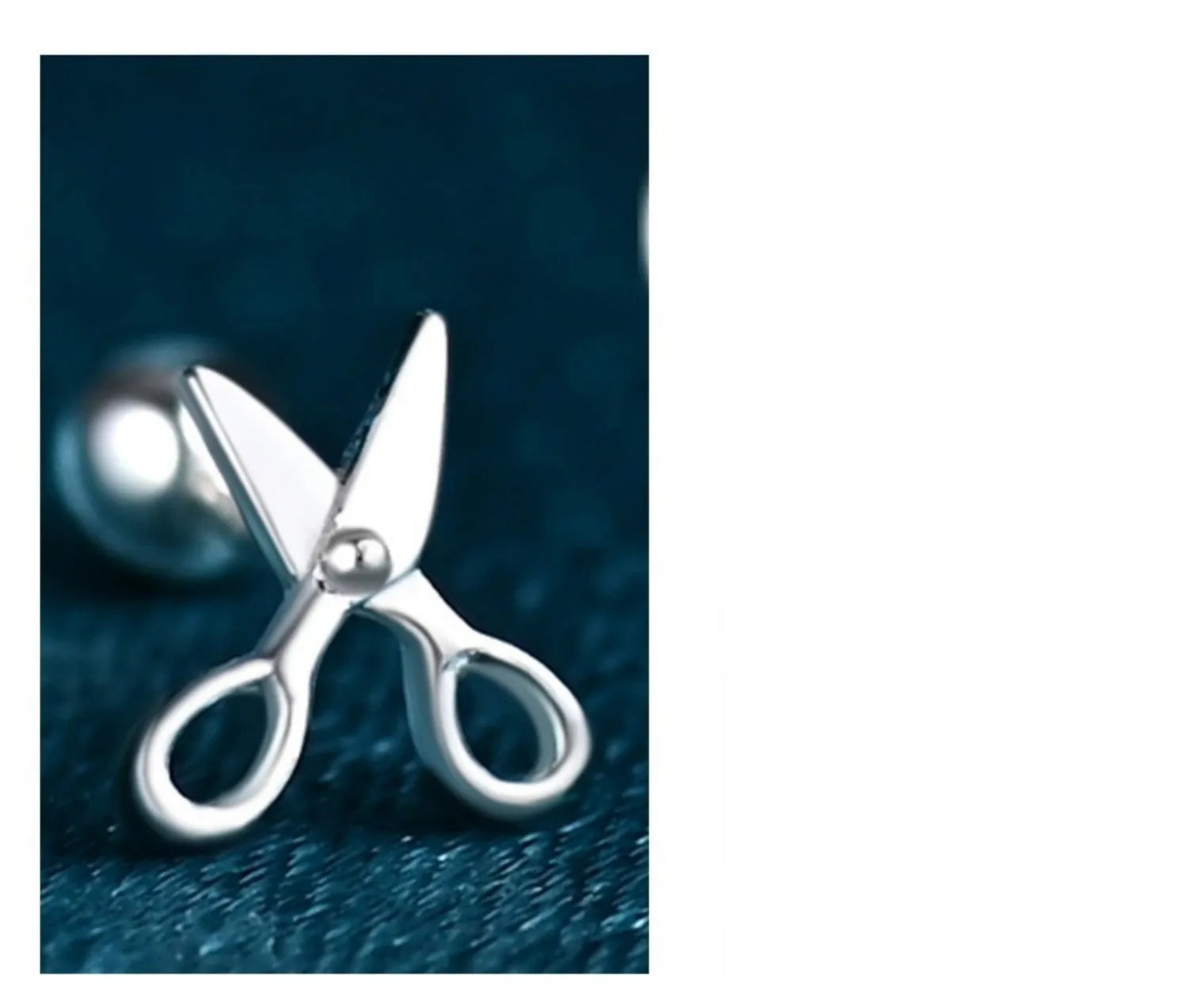 Pure silver screw-style ear nails with miniature scissors design jewellery