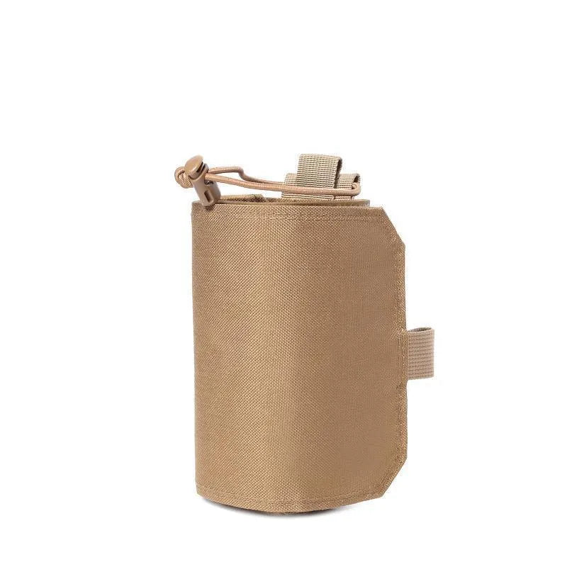 Adjustable outdoor heat-holding bottle cover in Oxford cloth with PU lining, shown in black and khaki colour options