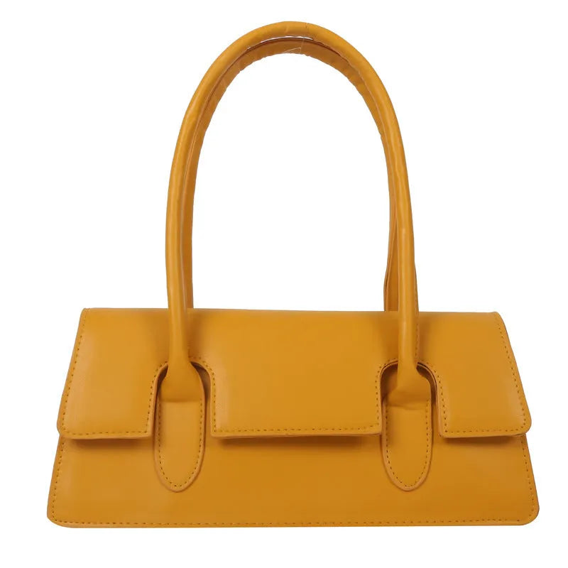 Women's retro small square shoulder bag in PU leather with horizontal design and stitching details