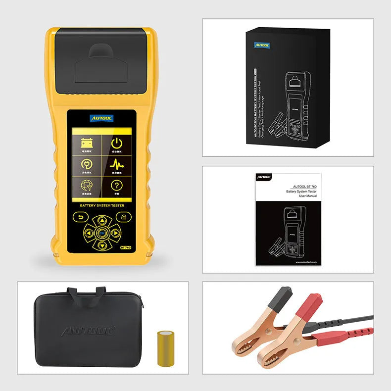 Autool BT760 vehicle battery tester with colour screen and clip connectors for 12V 24V systems